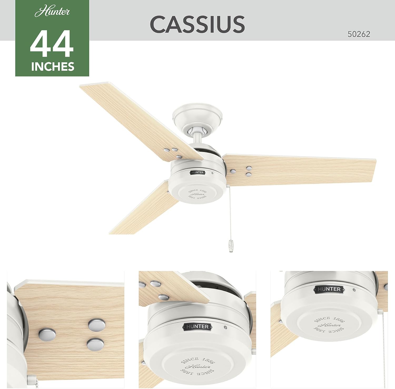 Hunter Cassius, Outdoor or Indoor, Ceiling Fan, 44 inch, Matte Black