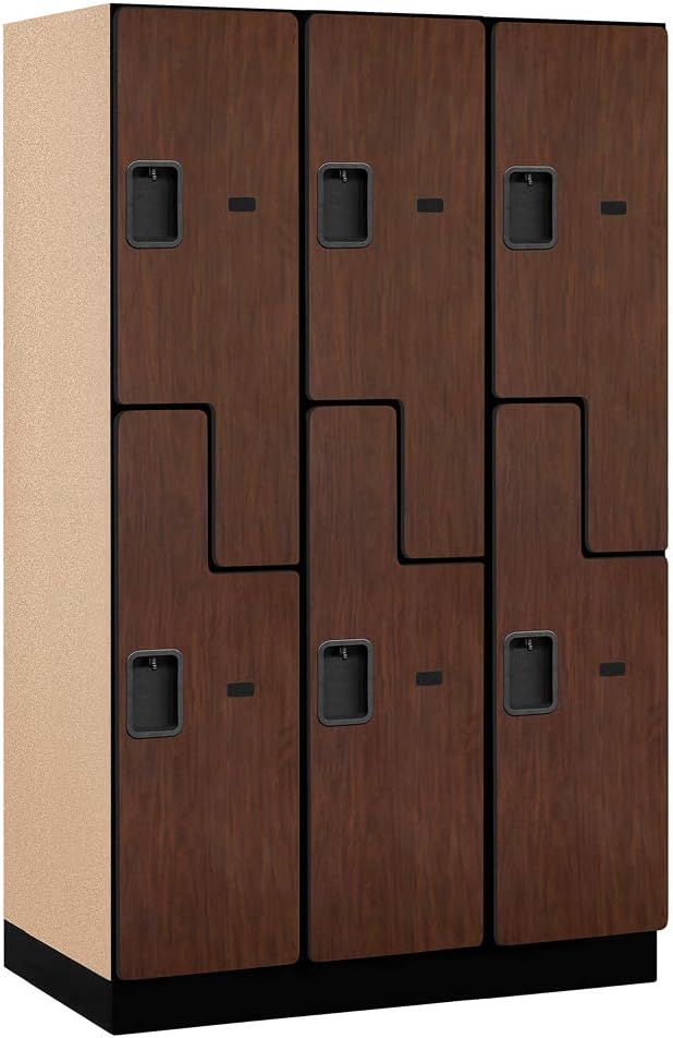 Salsbury Industries 2-Tier S-Style Extra Wide Designer Wood Locker with Three Wide Storage Units, 6-Feet High by 21-Inch Deep, Mahogany