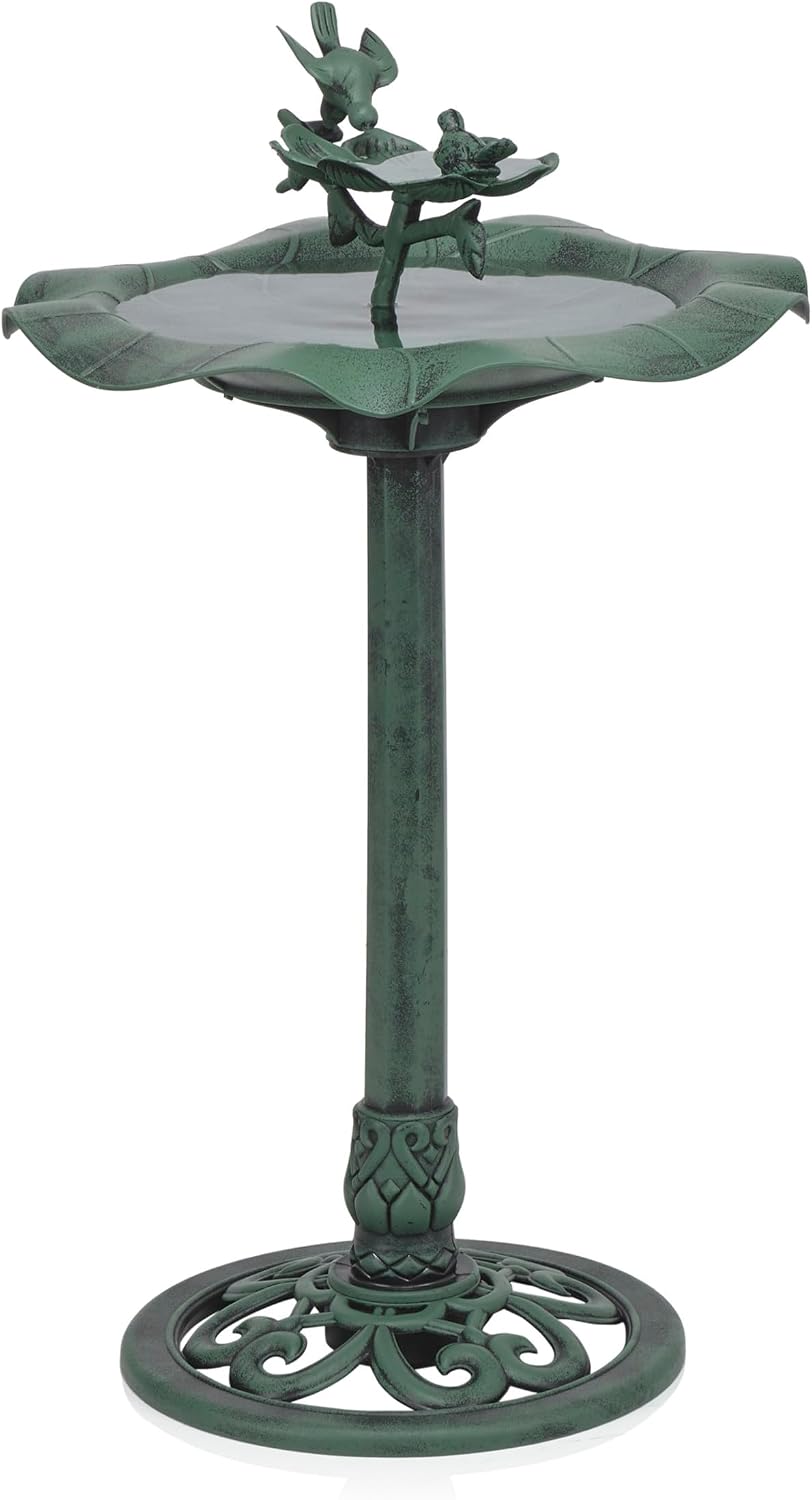Alpine Corporation 33" Tall Outdoor Lotus Birdbath Yard Statue, Stunning Garden Accent to Attract Birds - Durable Polypropylene Construction for Patio, Deck, or Yard, Green