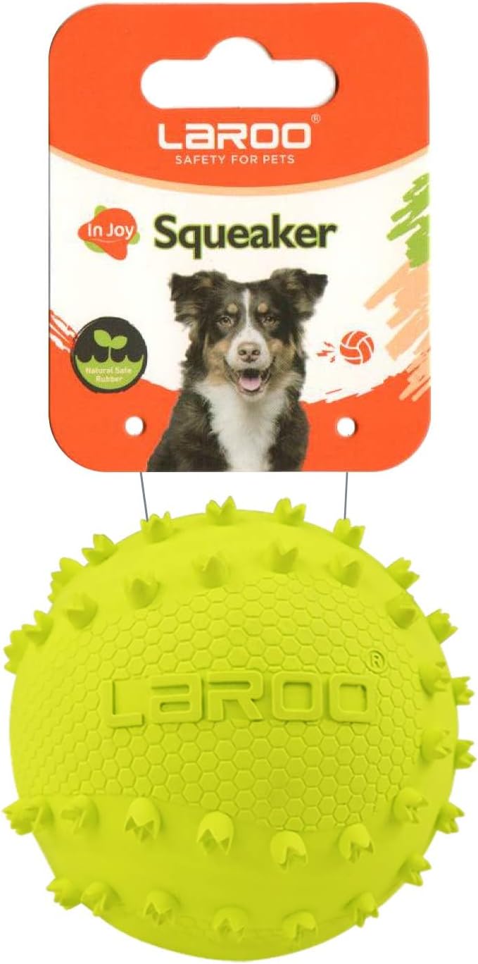 LaRoo Squeaky Dog Ball Toy,Durable Natural Rubber Squeaker Ball Throwing Training,Teeth Cleaning Chew Toy for Pet Medium and Large Dogs (3.5In Green)