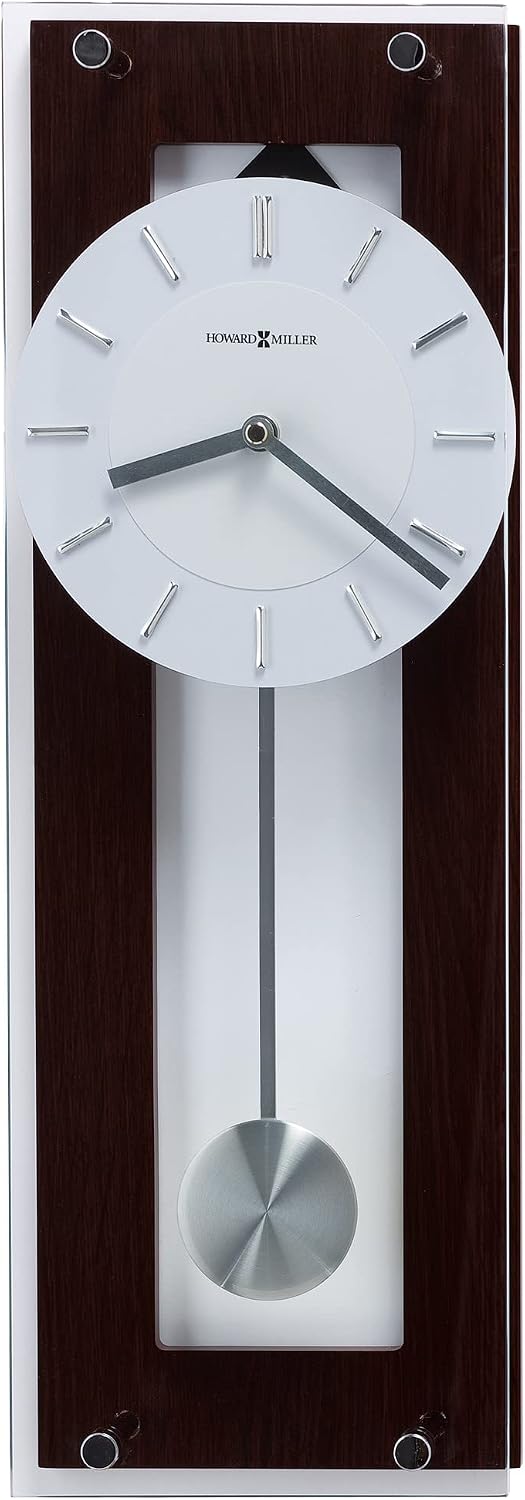 Howard Miller Emmett II Wall Clock – Espresso Finish, Silver Pendulum, Chrome Accents, Quartz Movement, Modern Pendulum Wall Clock