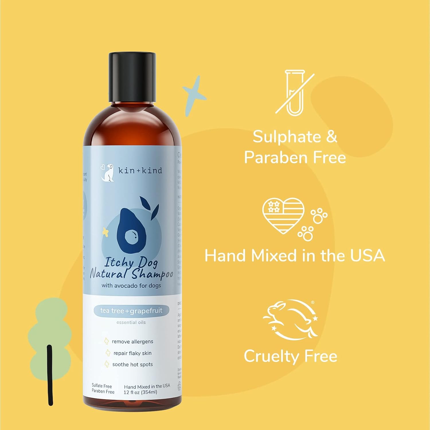 kin+kind Dry Skin + Coat Natural Dog Shampoo - for Dry Skin & Coat - Argan Oil Moisturizing Clean - Cedarwood Fragrance - 12 fl oz
