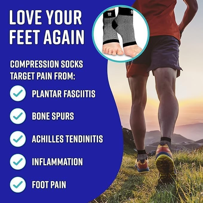 Compression Socks for Plantar Fasciitis & Achilles Tendonitis Relief – Pair of Ankle Compression Sleeves for Foot Swelling, Heel Spurs, Pain & Fatigue – Comfortable Arch Support Brace for Daily Use (Black, Medium)