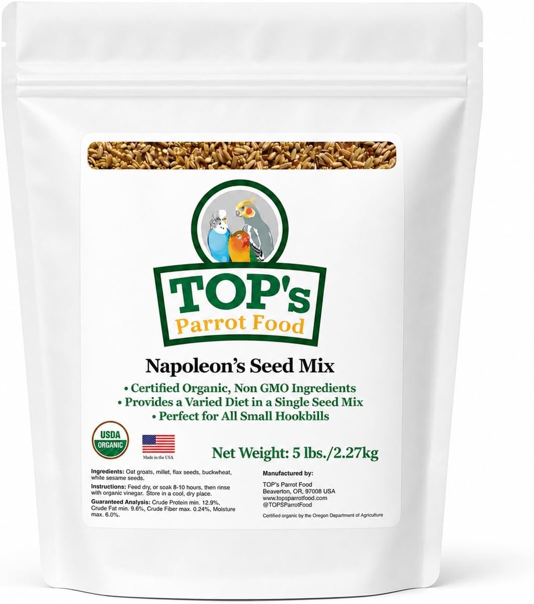 TOP's Napoleon's Seed Mix for All Small Hookbills, Non-GMO, Soy Free, Corn Free, USDA Organic Certified, 1 lb
