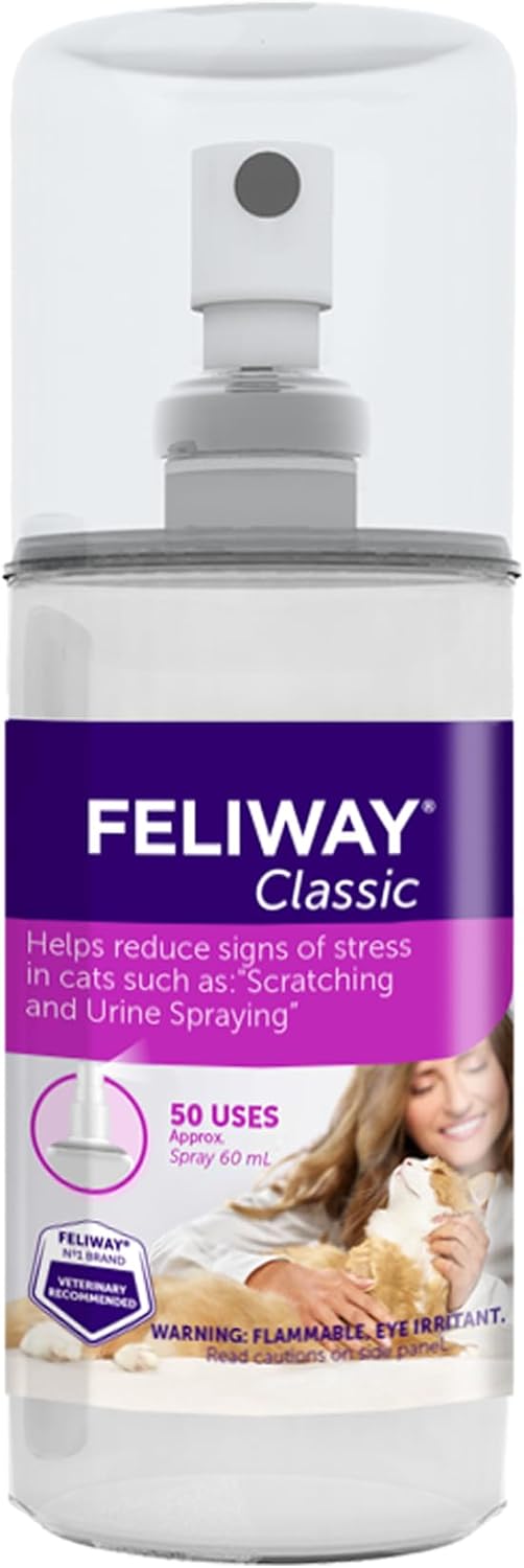 FELIWAY Classic Cat Calming Spray, 60ml | Comforts Cats at Home and On the Go and Helps to Calm During Travel