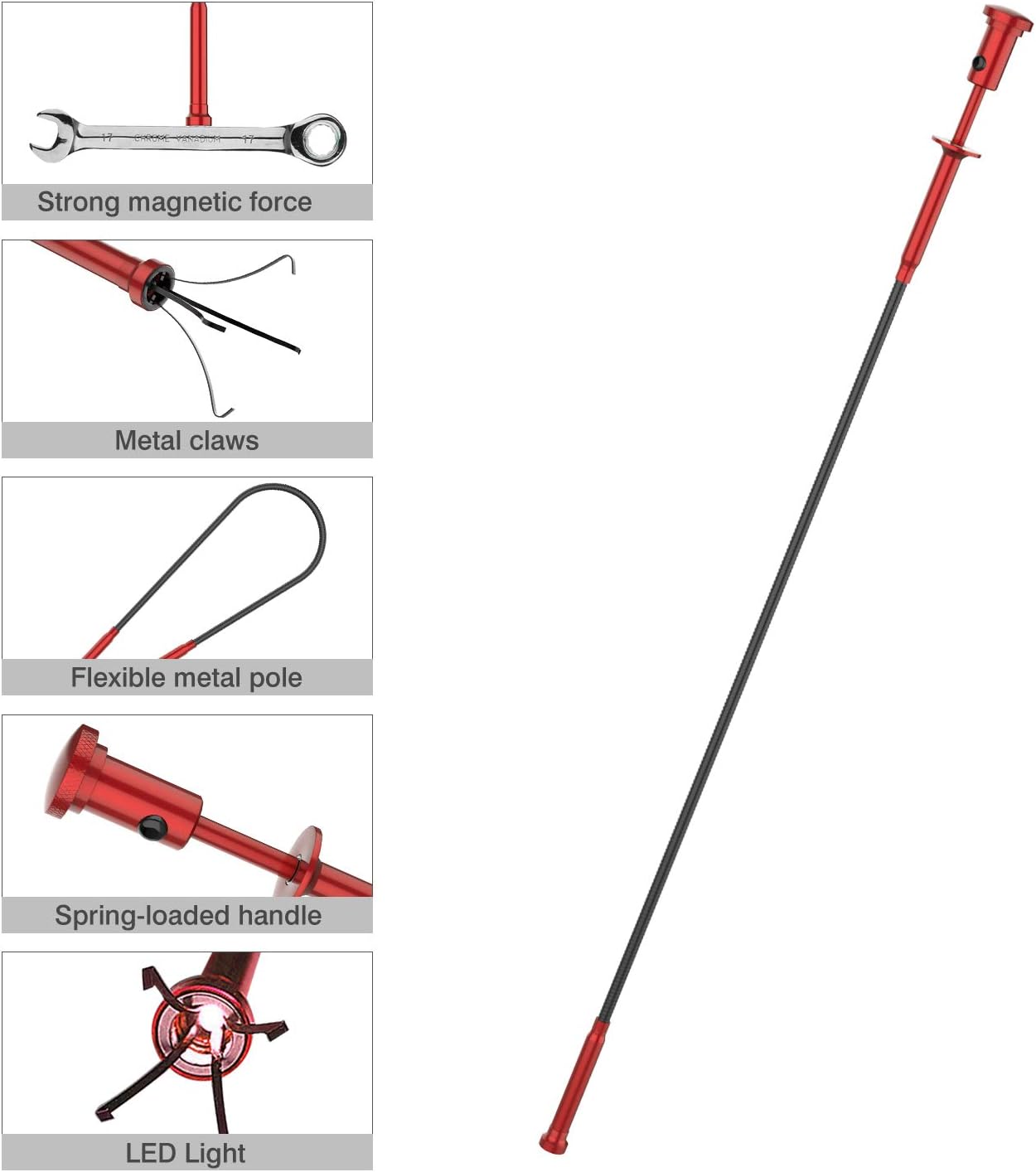 Housolution Grabber Tool Magnetic, Bendable Reacher with LED Lights, Blue