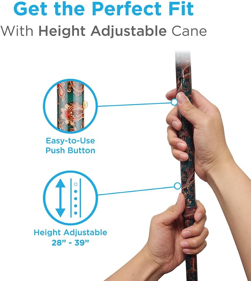 NOVA Designer Walking Cane with Offset Handle, Lightweight Adjustable Walking Stick with Carrying Strap, “Maui Flowers” Design