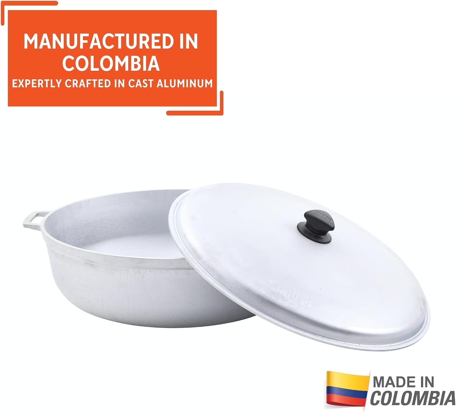 IMUSA USA 11.6Qt Jumbo Traditional Colombian Caldero, 11.6 Quart, Silver | Nonstick Finish, Glass Lid with Easy-Grip Handles, Ideal for Rice and Stews, Great for Family Meals