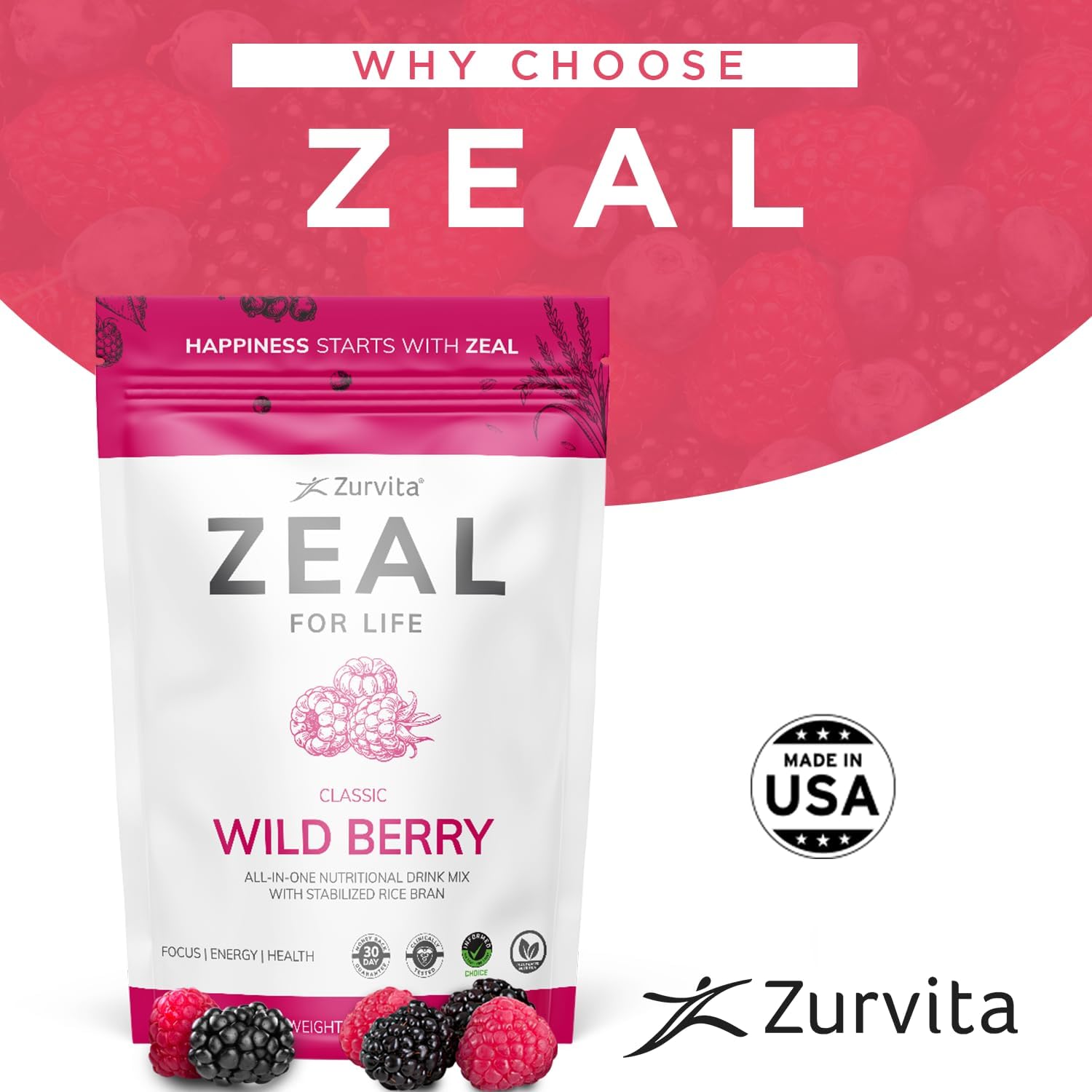 Zurvita - Zeal for Life Wild Berry Wellness Drink Mix - 420 g | Contains Vitamins, Minerals, Antioxidants, Plant Nutrients, Digestive Enzymes, And Phytonutrients For Daily Nutrition
