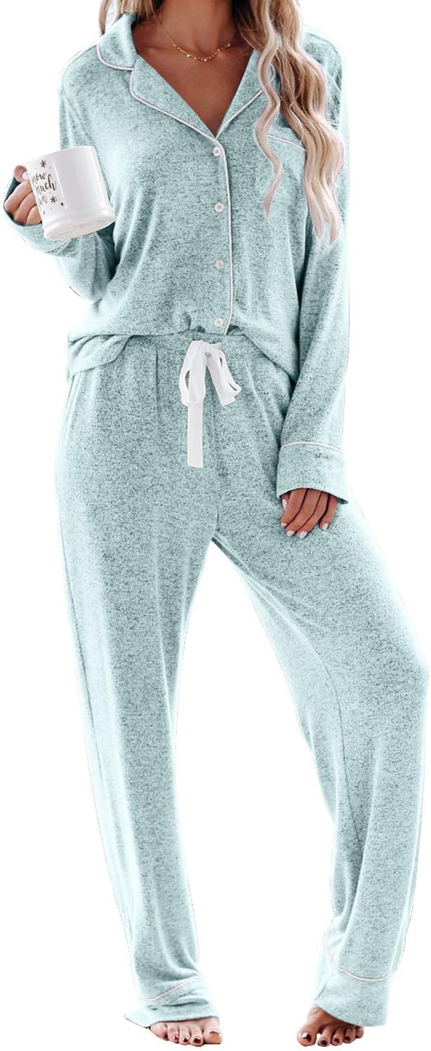 Aamikast Women's Pajama Sets Long Sleeve Button Down Sleepwear Nightwear Soft Pjs Lounge Sets