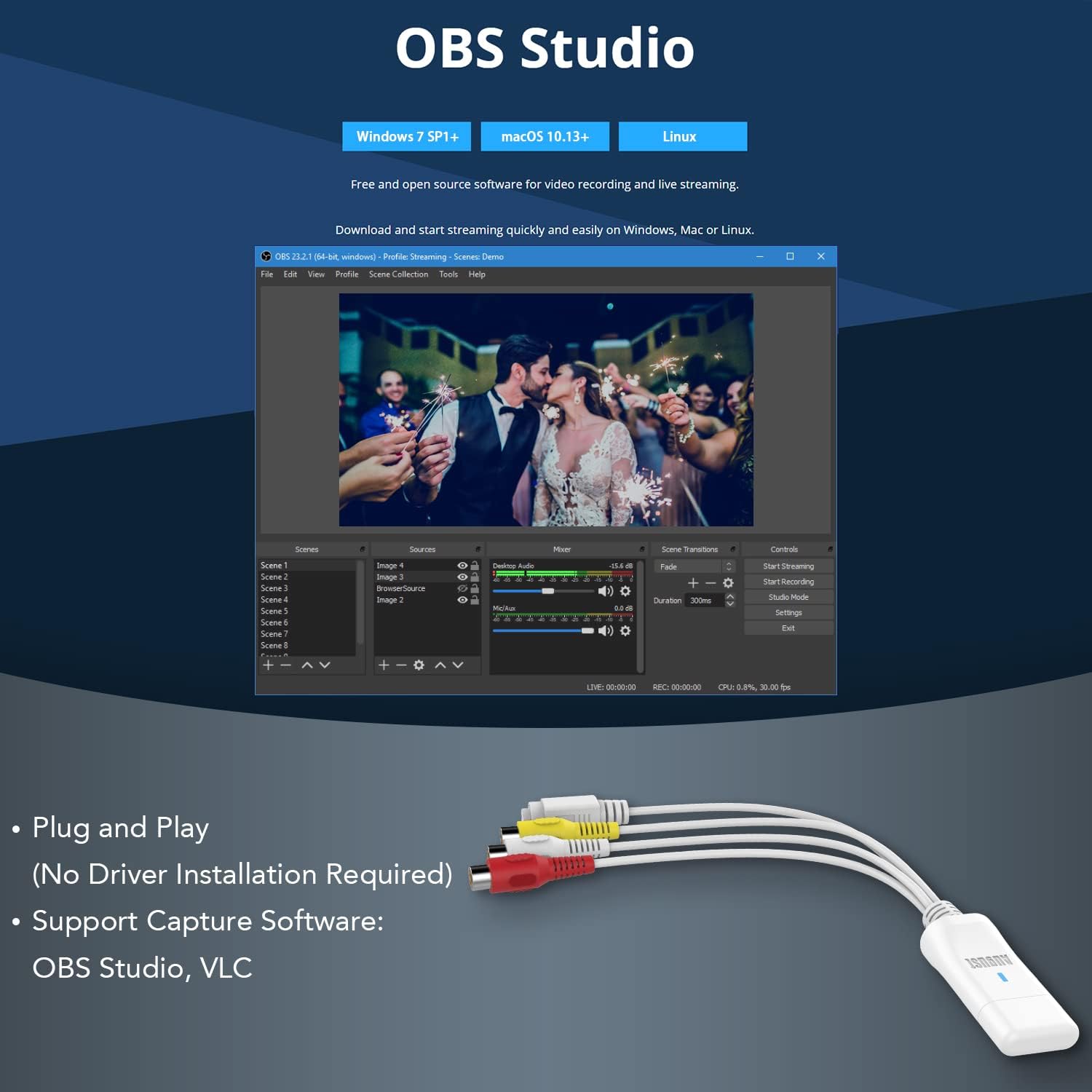 August External USB Video Capture Card VGB300 - Transfer VHS Home Videos to Mac OS and PC Windows - S-Video and Composite in