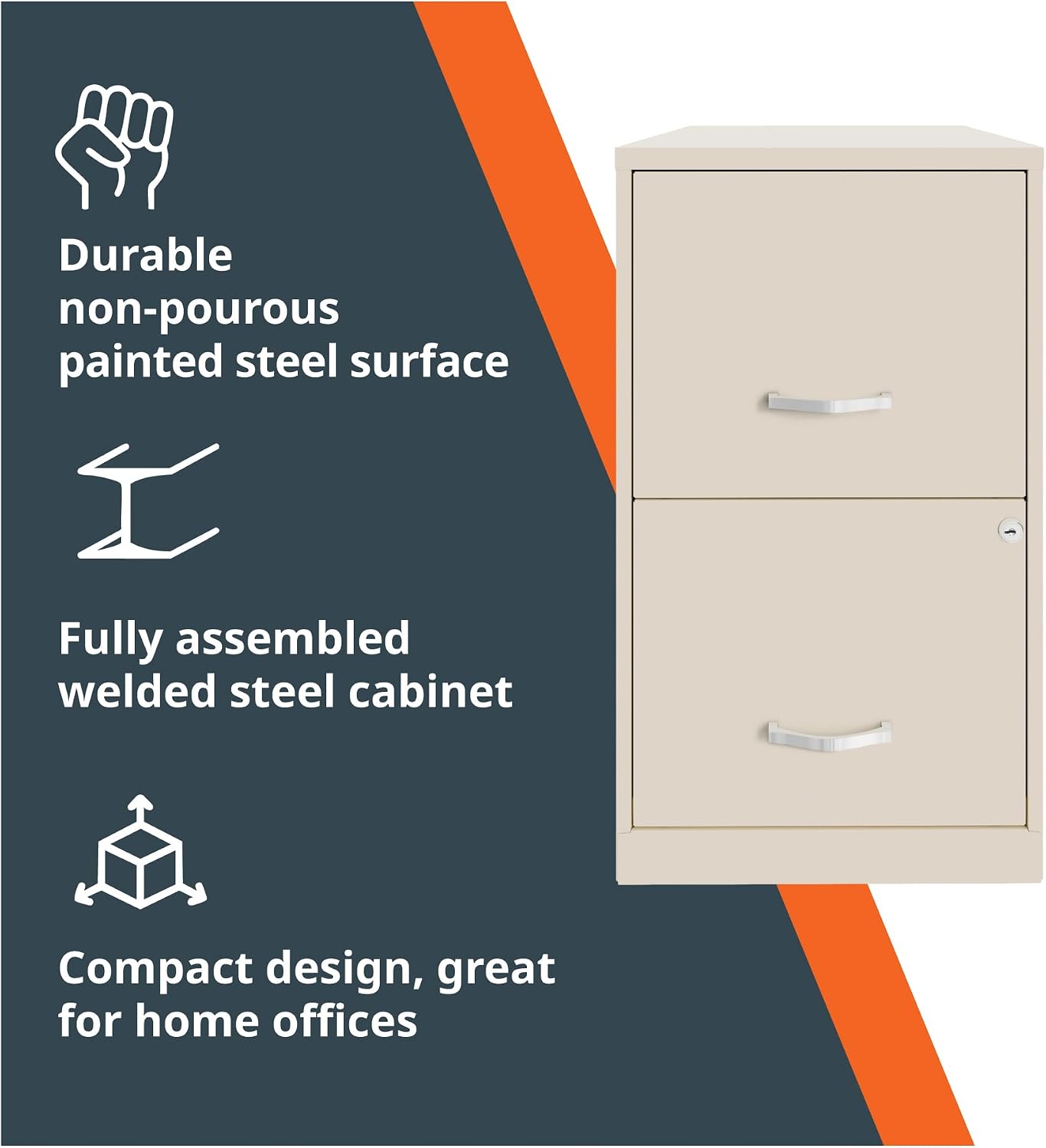 NuSparc 2 Drawer Locking Filing Cabinet | Pre-Assembled Steel Construction | Space-Saving Design is Perfect for Home and Small Office | Letter-Size | Assembled in North America