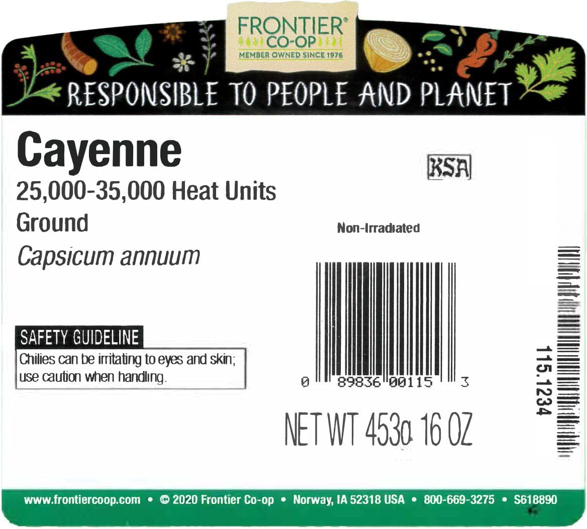 Frontier Co-op Chili Peppers Ground, Cayenne 35,000 HU, Kosher | 1 lb. Bulk Bag | Capsicum annuum L.
