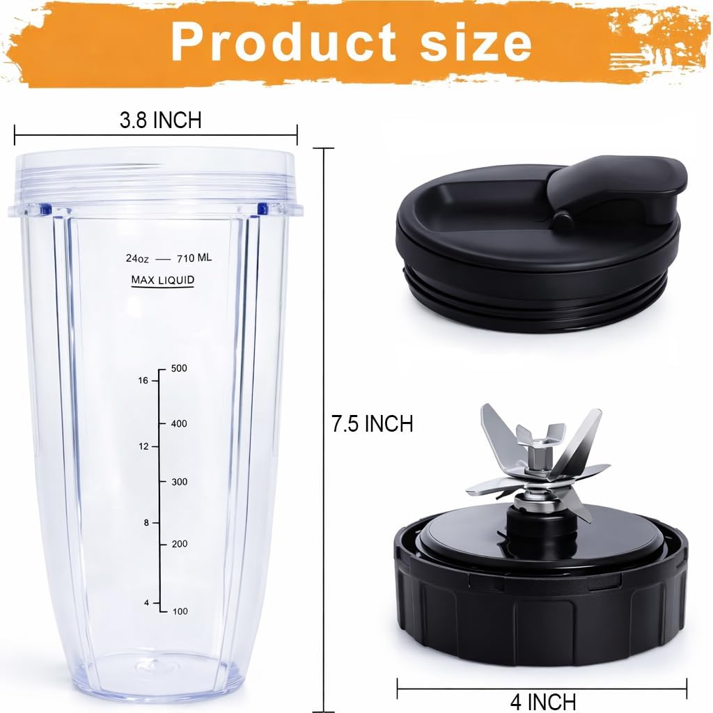 Replacement Blade Assembly Compatible with Nutri Ninja BL660 BL740 BL663 Series, 16oz Cup Only, 6-Male-Fin Base, 3.35" Bottom Diameter, Not for 7-Fin or Auto-iQ Systems