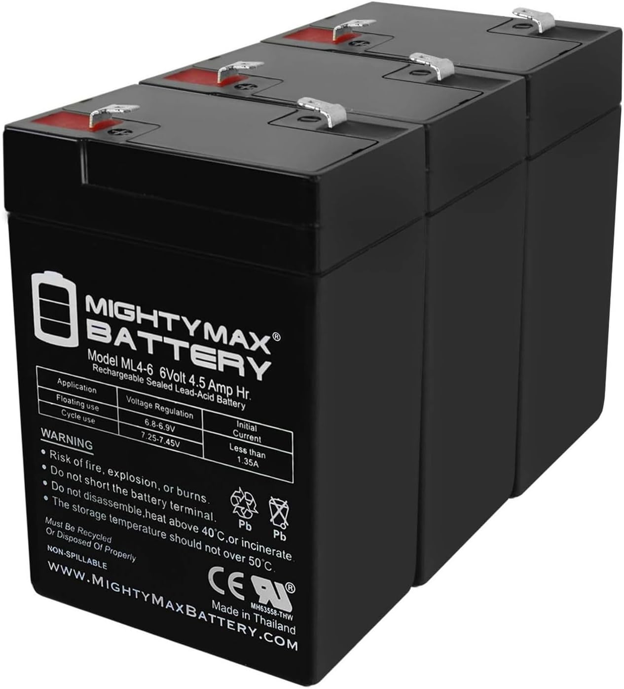 Mighty Max Battery ML4-6 - 6 Volt 4.5 AH, F1 Terminal, Rechargeable SLA AGM Battery