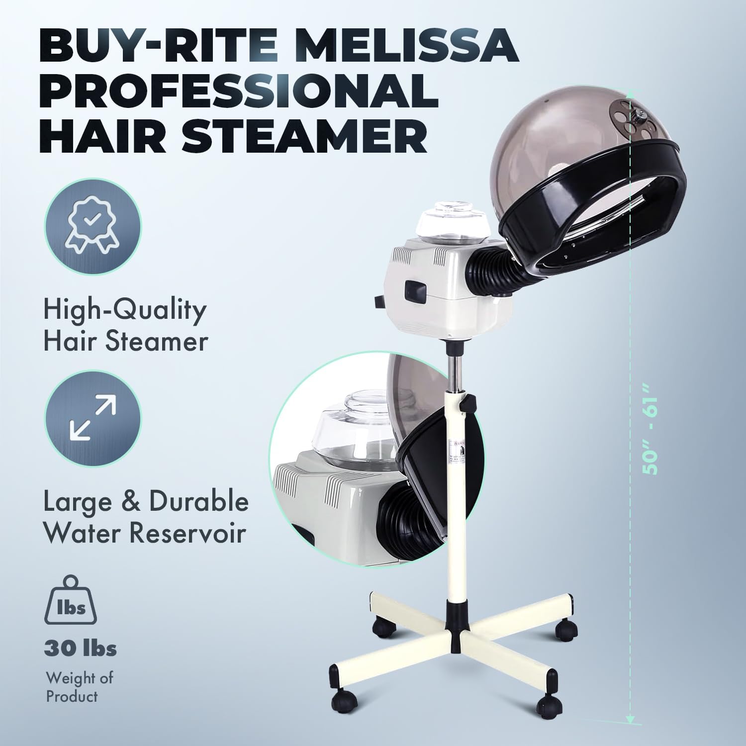 Buy-Rite Melissa Hair Steamer Color Processor 620W Extra Large Hood | Hood And Five-Star Rolling Base, For Deep Conditioning And Color Treatments