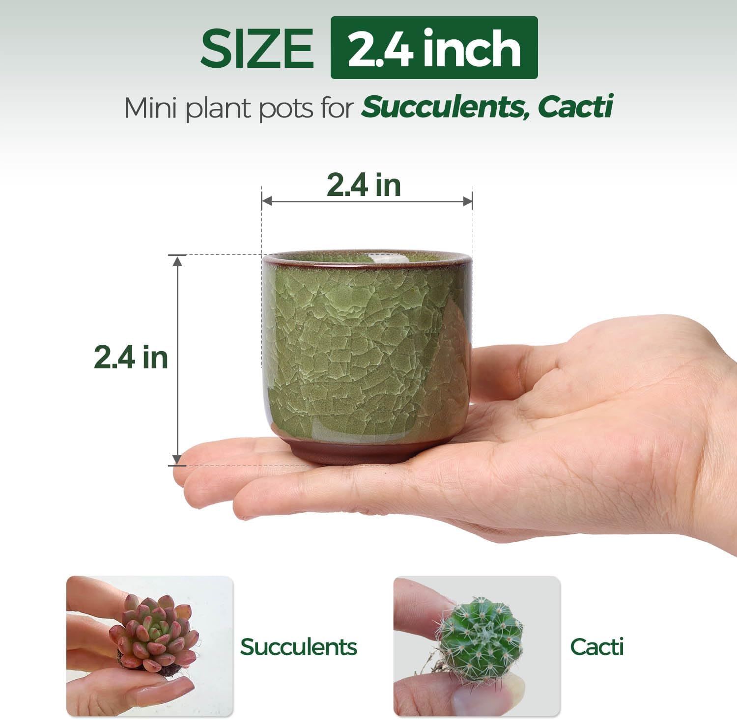 T4U 2.5 Inch Small Ceramic Succulent Planter Pot with Drainage Hole Set of 6, Ice Crack Glaze Plant Container for Cactus, Gardening Plant Gifts for Women Mom Aunt Home Office Decor | Cactus planters set, indoor herb garden, bonsai tree starter, tabletop…