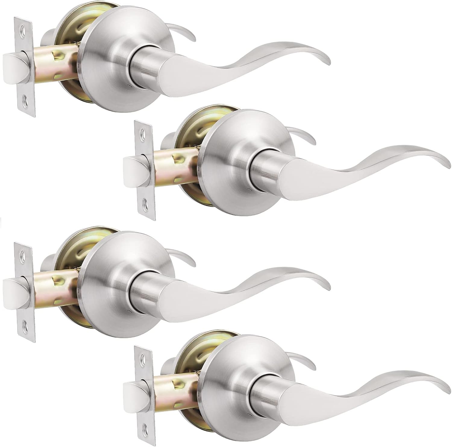 GOBEKOR 1 Pack Privacy Door Levers Brushed Nickel Lever Door Handles Interior for Bedroom and Bathroom Door Locks Wave Door Handles