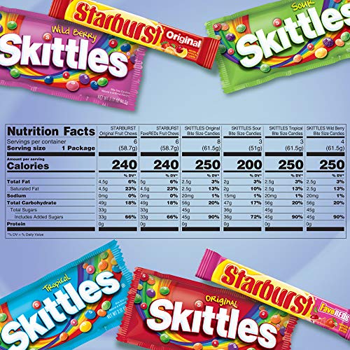 SKITTLES & STARBURST Assorted Candy Variety Pack Bulk Box 18 Count 37.05 oz | Everyday snacking, snack box, mix candy assortment bulk candy fruity candies bulk box for fundraising, snacking, road trips