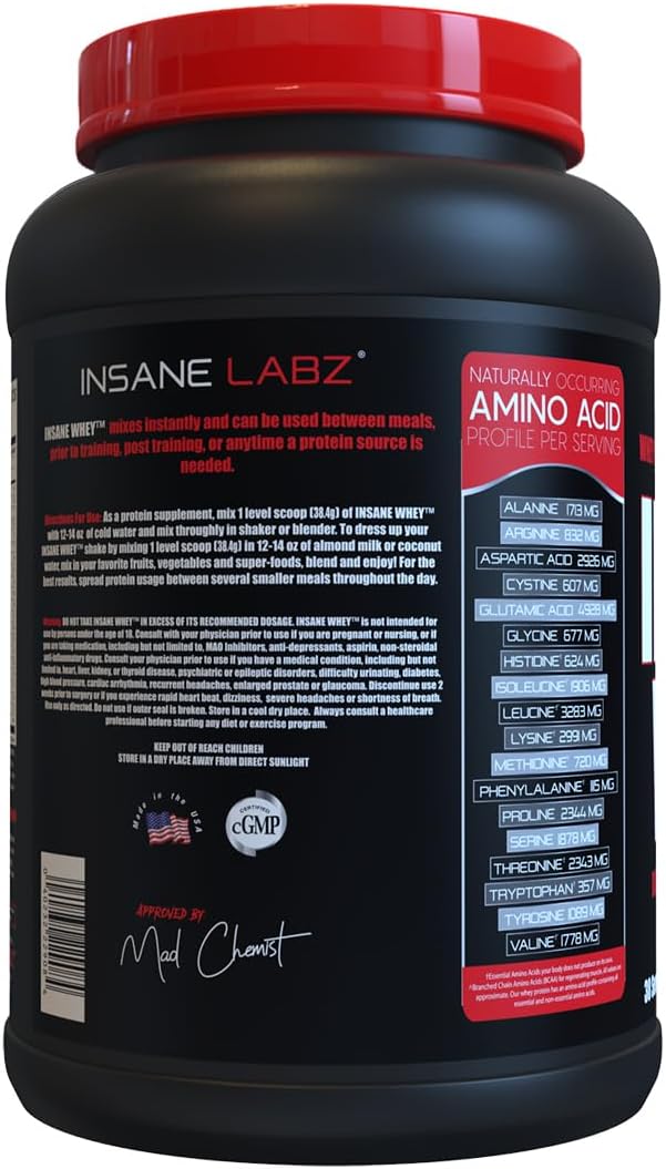 Insane Labz Insane Whey,100% Muscle Building Whey Protein, Post Workout, BCAA Amino Profile, Mass Gainer, Meal Replacement, 60 Srvgs, (Chocolate)