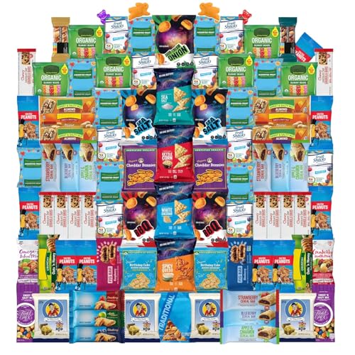 Foxy Fane 60-Count Healthy Snack Box Care Package, Variety Pack of 60 Individually Wrapped Sweet and Savory Snacks, Assorted Gift Basket for Office