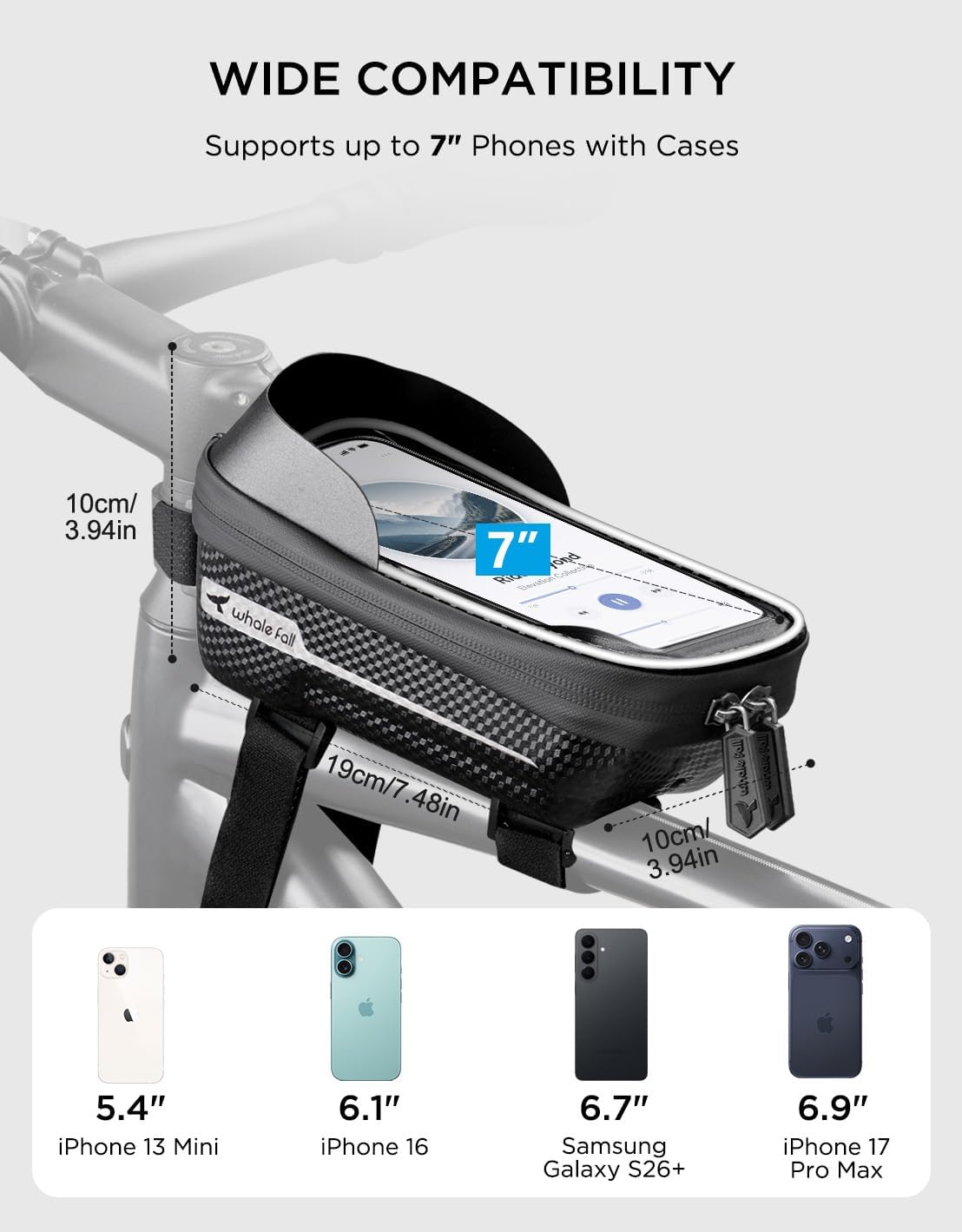 whale fall Bike Frame Bag Waterproof, 3D EVA Hard Shell, Bike Phone Holder