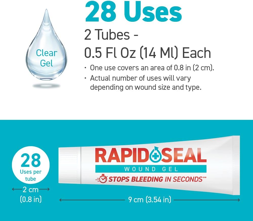 Rapid-Seal Hemostatic Wound Gel, 2 Tube, Stops Bleeding in Seconds