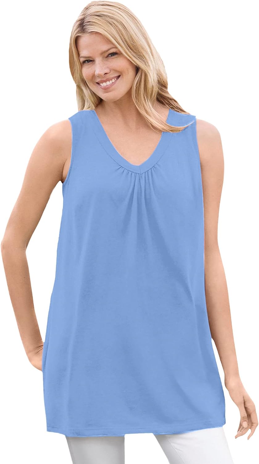 Woman Within Perfect Sleeveless Shirred V-Neck Tunic