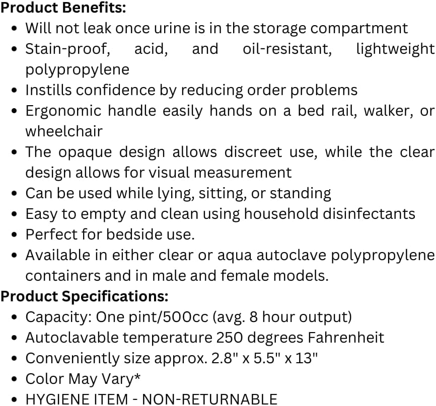 Spill Proof Urinal for Men, Clear Color