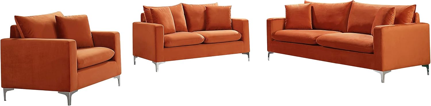 Meridian Furniture Naomi Collection Modern | Contemporary Grey Velvet Upholstered Loveseat with Stainless Steel Base in a Rich Gold or Chrome Finish, 633Grey-L
