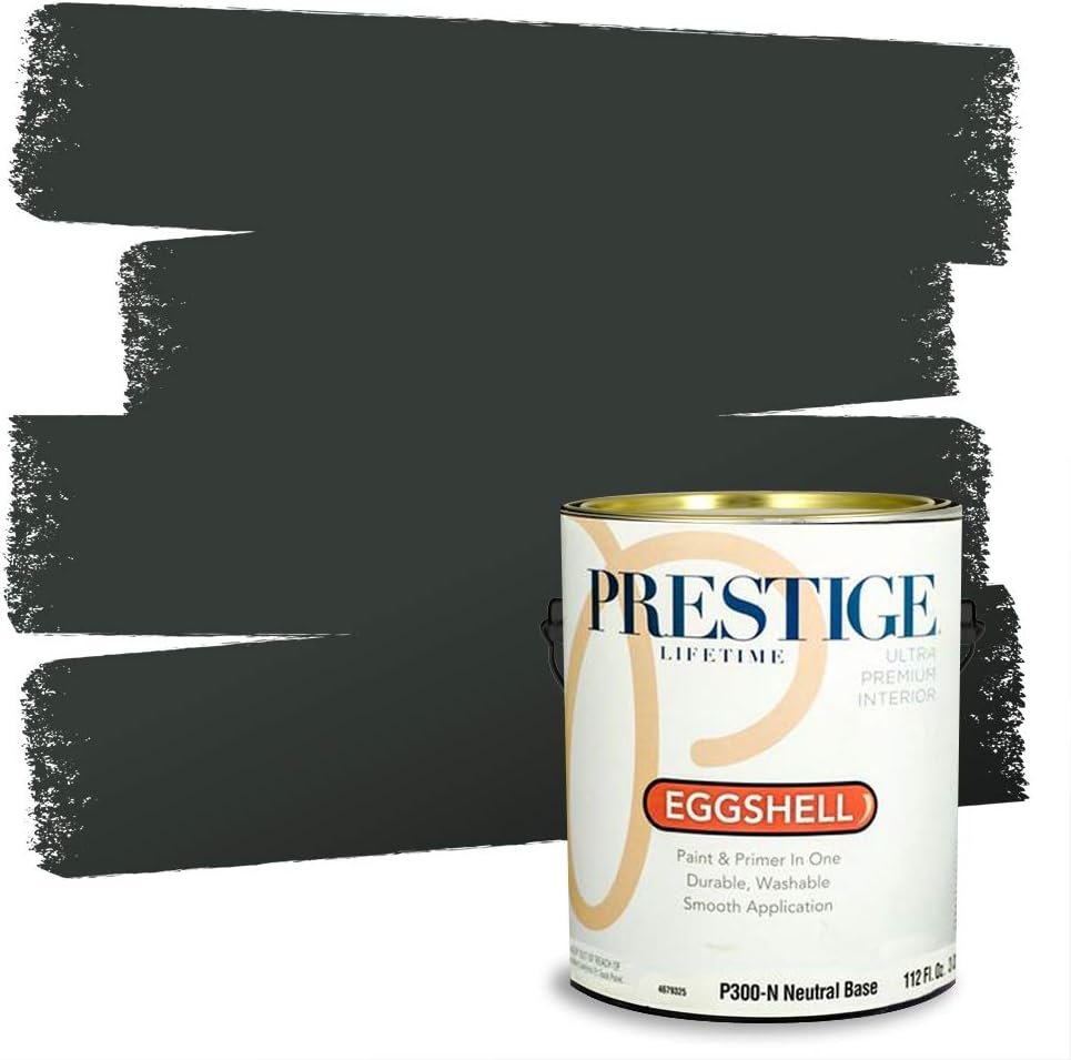 PRESTIGE Paints Exterior Paint and Primer In One, 1-Gallon, Satin, Comparable Match of Sherwin Williams* Tricorn Black*