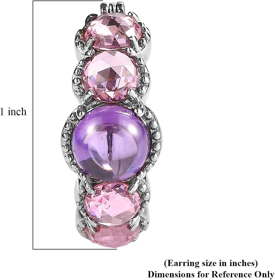 Amethyst Color and Pink Cubic ZirconiaEarrings in Stainless Steel