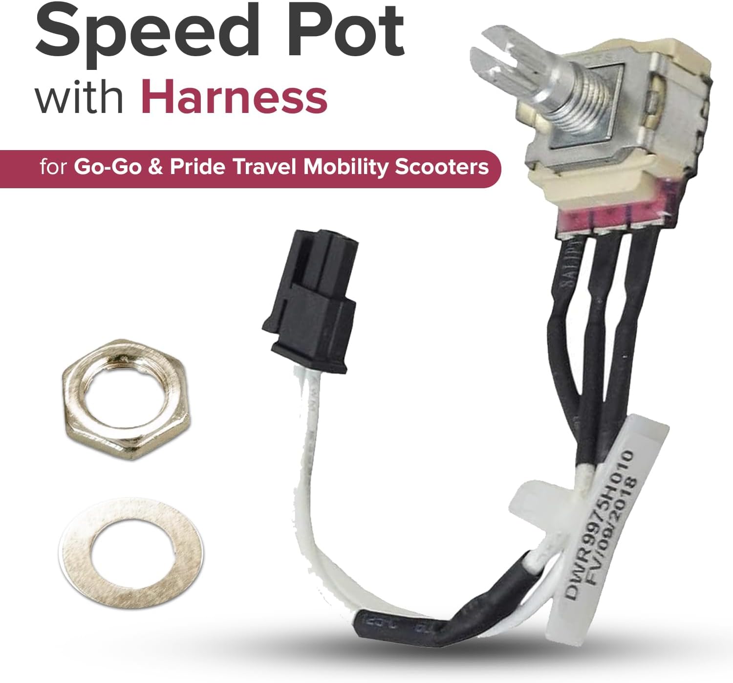 Speed Pot with Harness for Go-Go & Pride Mobility Scooters -Replacement Speed Potentiometer Dial for GOGO Elite Traveller, Ultra