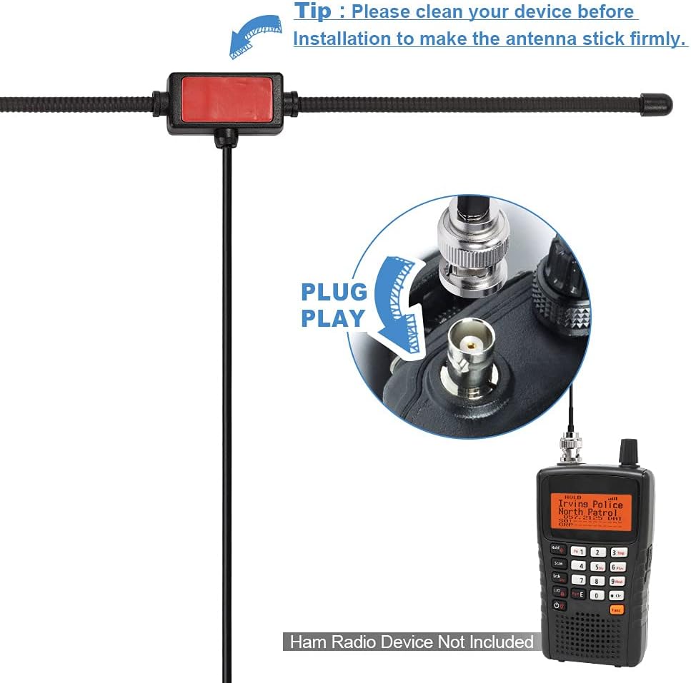 Bingfu Police Radio Scanner Dipole Antenna 20-1300MHz Adhesive Mount BNC Male， Vehicle Mobile Ham Amateur Antenna Compatible with Uniden Bearcat