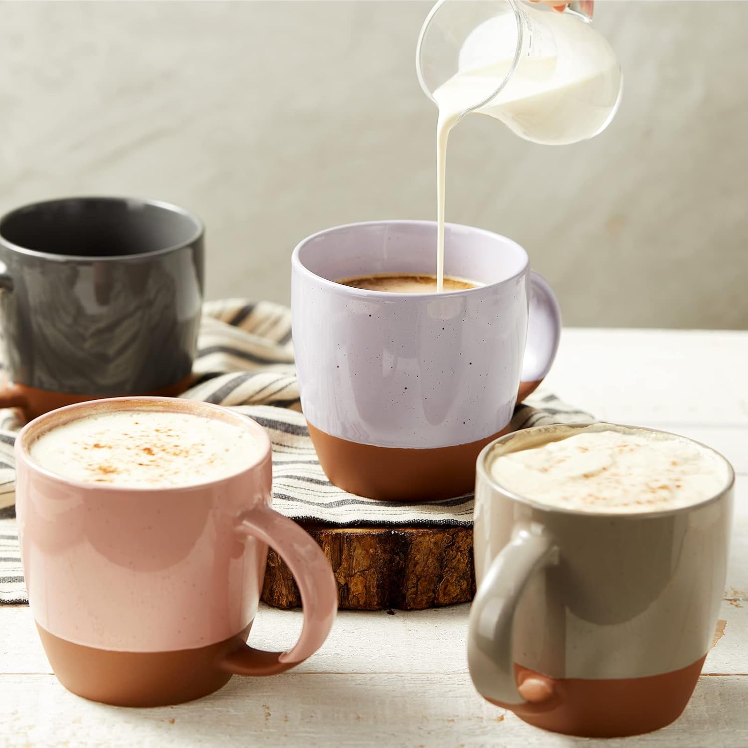 Morandi Color Ceramic Coffee Mugs Set of 6 (Large), 18 oz Coffee Cups with Handle, Latte Mug, Big Mug for Women, Men, Great for Tea Hot Chocolate