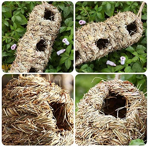 Hummingbird House, Pack of 3 Grass Bird Hut, Hand Woven Hanging Birdhouse Outside Roosting Pocket Nest for Hummingbird Wren Sparrow Wicker Finch Chickadee
