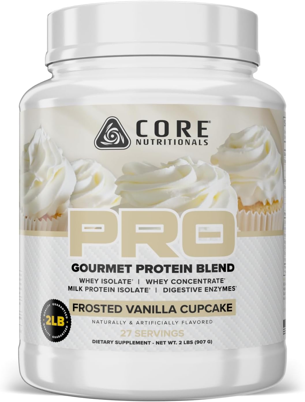 Core Nutritionals Pro Sustained Release Protein Blend, Digestive Enzyme Blend, 25G Protein, 2G Carb, 28 Servings (Frosted Vanilla Cupcake)