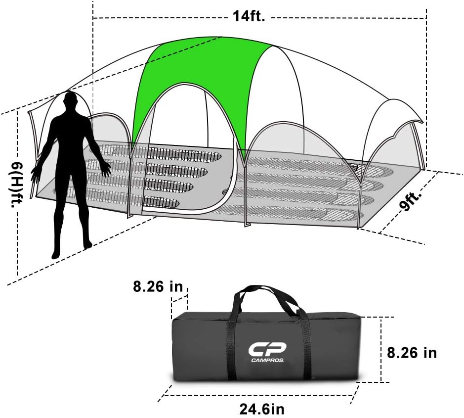 CAMPROS CP 8 Person Camping Tent, Room Divider, Rainfly, Weather Resistant