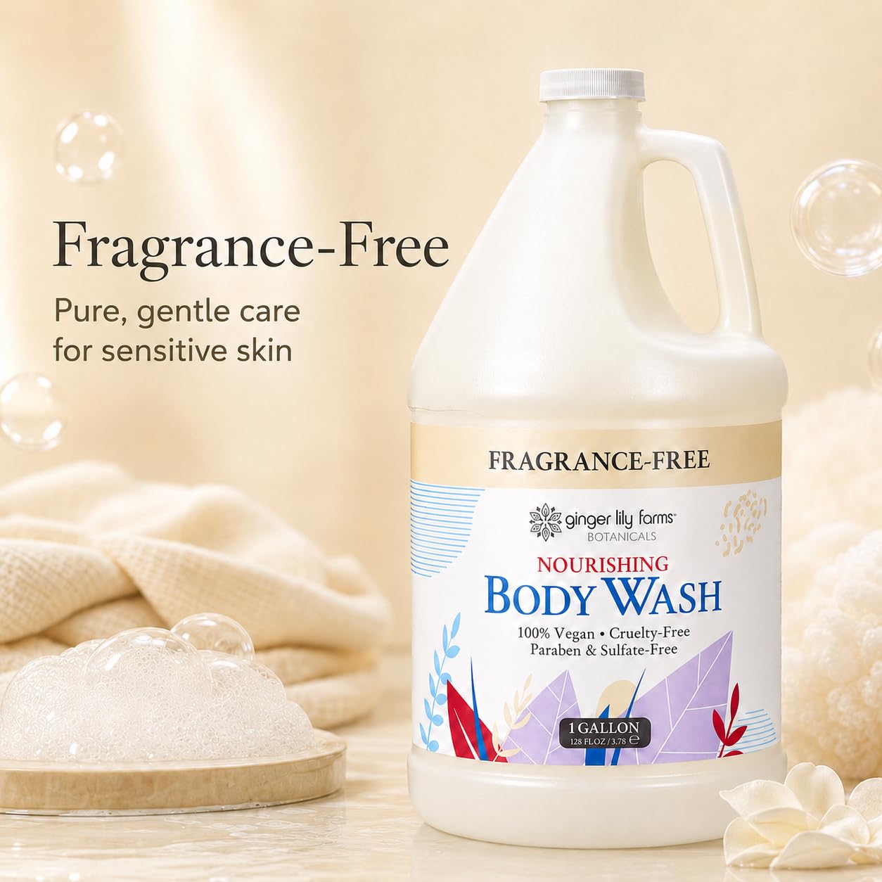Ginger Lily Farms 1 gal Nourishing Body Wash, Citrus Blend Scent | for Hands, Body & Hair, Moisturizing Wash, Salon Wash, Spa Cleanser, Salon & Spa Essentials, Manicure & Pedicure Supplies