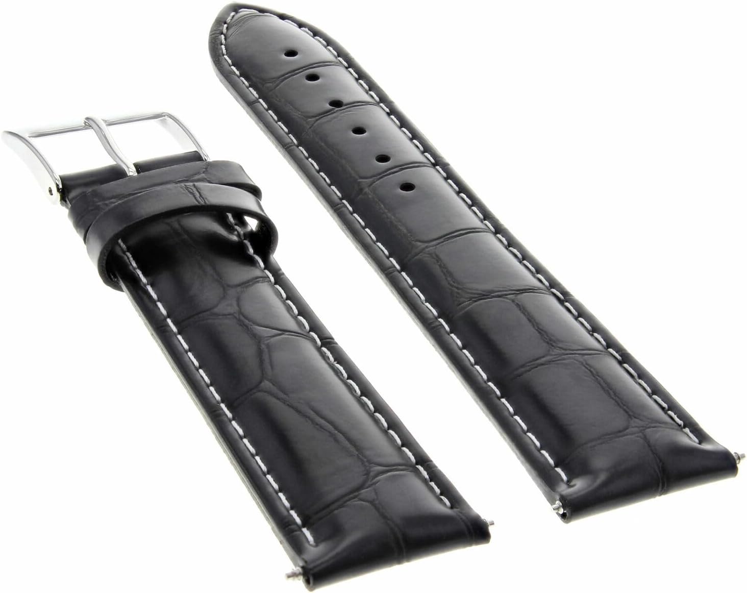 Ewatchparts 22mm Italia Leather Watch Strap Compatible With 43mm Invicta Signature II 7282 7345 Black With White Stitching