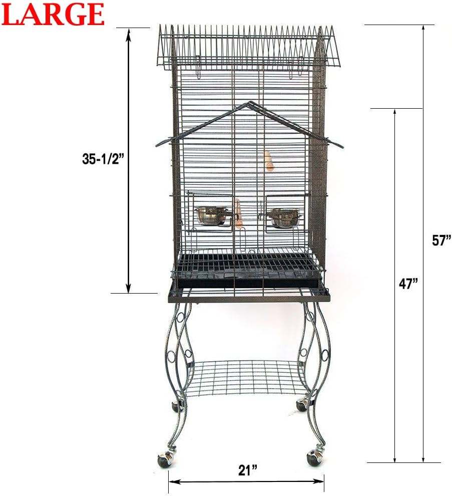 Large 57-Inch Pagoda House Roof Top Parrot Lovebird Cockatiel Cockatiels Parakeets Cage with Stand, Black Vein