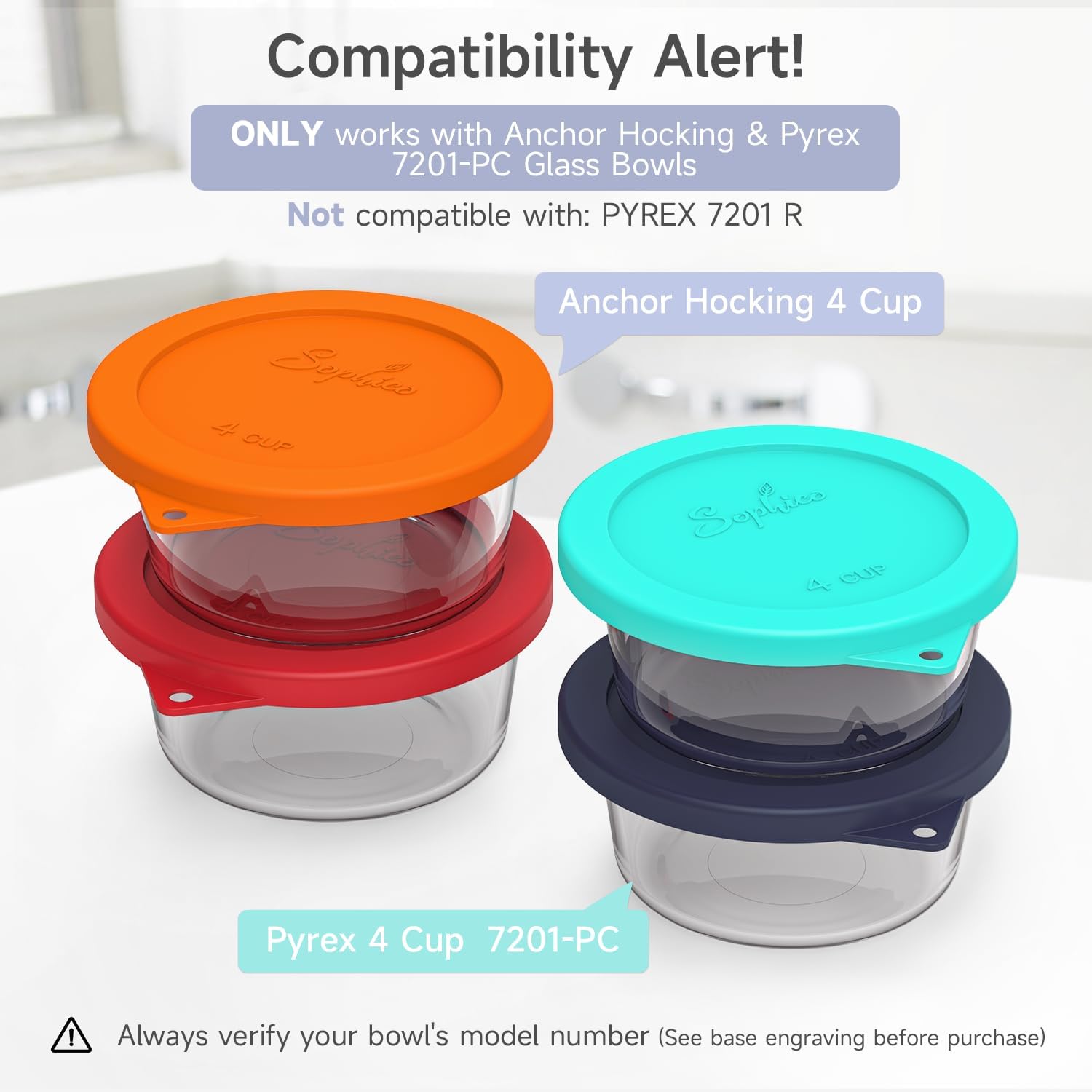 SOPHICO 4 Cup Silicone Lids Replacement for Pyrex & Anchor Hocking 7201-PC