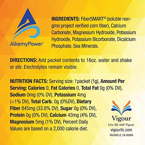AlkemyPower™ Hydration Electrolyte Powder, No Sugars, Salts, Carbs, Flavors or Calories, 100% Natural, Convenient Stick Pack, 6 Count
