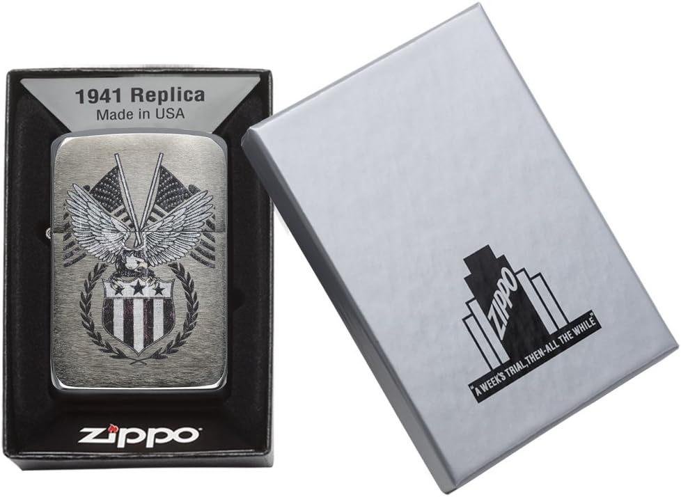 Zippo Eagles Dare Pocket Lighter - Refillable Flip-Top Windproof Lighters - Fierce Soaring Eagle Patriotic Design Pocket Lighters - Luxury Metal Lighter Made in USA