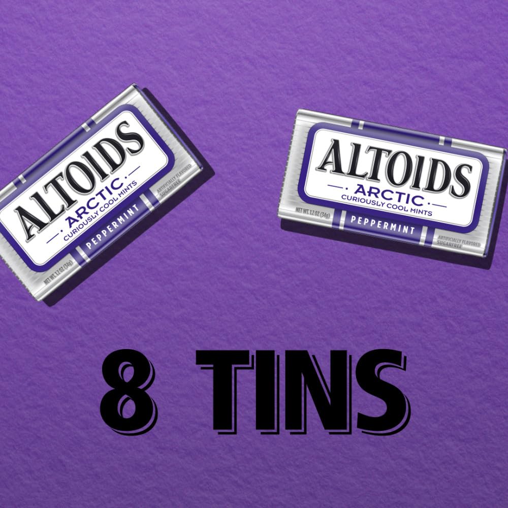 ALTOIDS Arctic Wintergreen Breath Mints Sugar Free Hard Candy Bulk, 1.2 oz Tin (8 Pack)