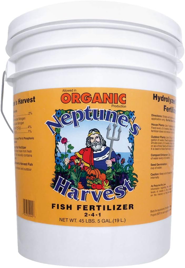 Neptune's Harvest Fish Fertilizer (2-4-1) - Organic Liquid Plant Fertilizer - Fish Hydrolysate for Vegetables, Flowers, Fruit, Trees, Grass - Indoor and Outdoor Plant Food (Gallon)