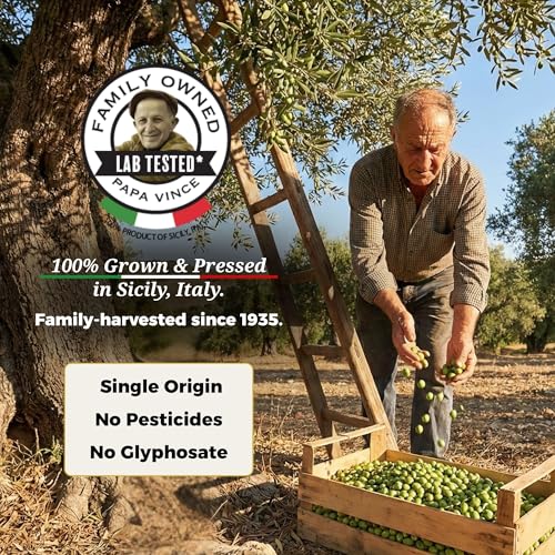 Papa Vince Hydroxytyrosol Lab-Verified Olive Oil - Drinking EVOO, Fresh Taste, High in Polyphenols, First Cold Press, Family Harvest, Sicily, Italy