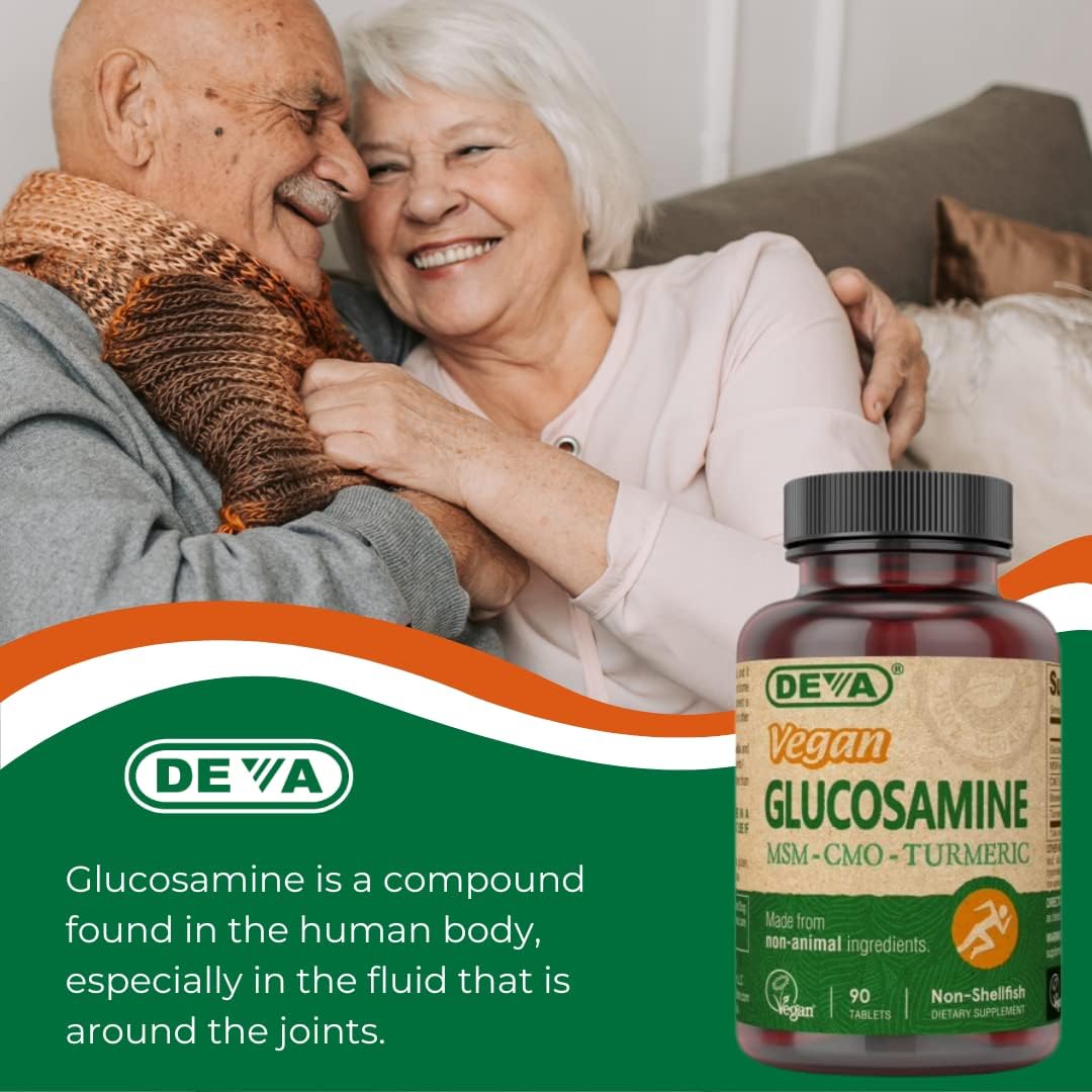 Deva Vegan Glucosamine MSM & CMO, Improved Formula Plus Hyaluronic Acid, CMO, Turmeric Extract, Boswellia Extract with Non Animal Ingredients, 90 Tablets