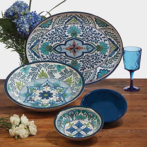 Talavera 3-Piece Melamine Hostess Serveware Set – Chip & Dip Server, 3-Section Relish Tray