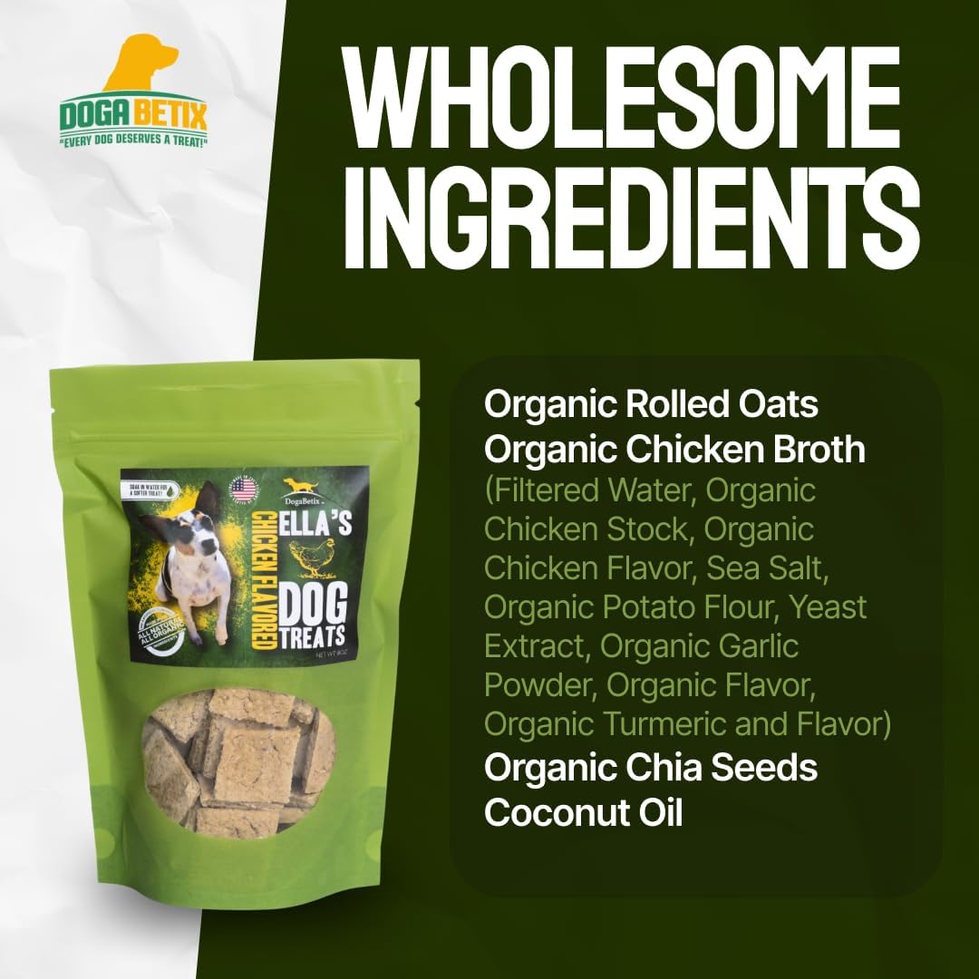 Ella's Diabetic Dog Treats Chicken (8oz) - Low Glycemic Ingredients - Vet Approved - Made in USA by Owners of Diabetic Dogs - Developed to Help Keep Glucose Levels Stable